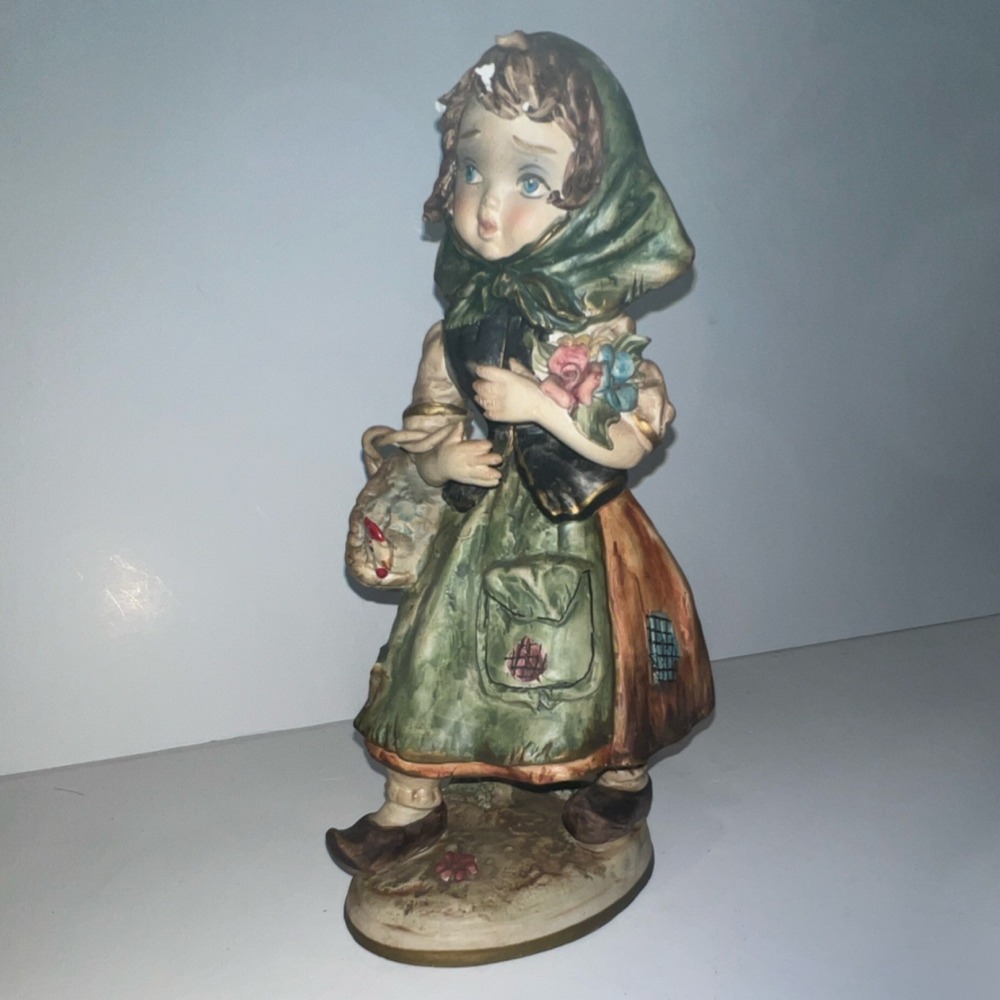 CAPODIMONTE‎ ITALIAN GIRL WITH CHICKEN FLOWERS PORCELAIN FIGURINE 1976